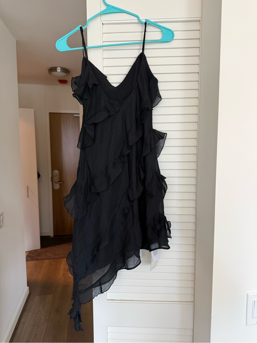 Abercrombie & Fitch Black Asymmetrical Ruffle Slip Dress